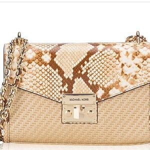 Michael Kors Straw Python Capsule Rose Medium Flap Bag Natural Multi. Pre-loved.